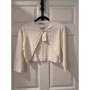 NEW Grace Karin White XL Cropped Shrug Cardigan Sweater Neutral Crocheted Lace